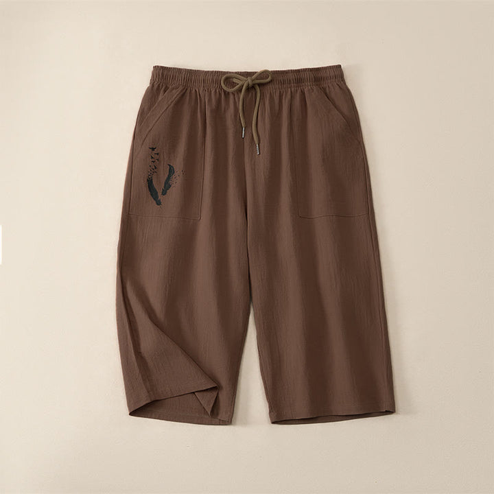 Buddha Stones Pantalones capri casuales de verano con cordón ajustable, color liso, para hombre, pierna recta y bolsillos. - Tierra de siena - US/UK/AU42, EU52 (3XL) - image 0