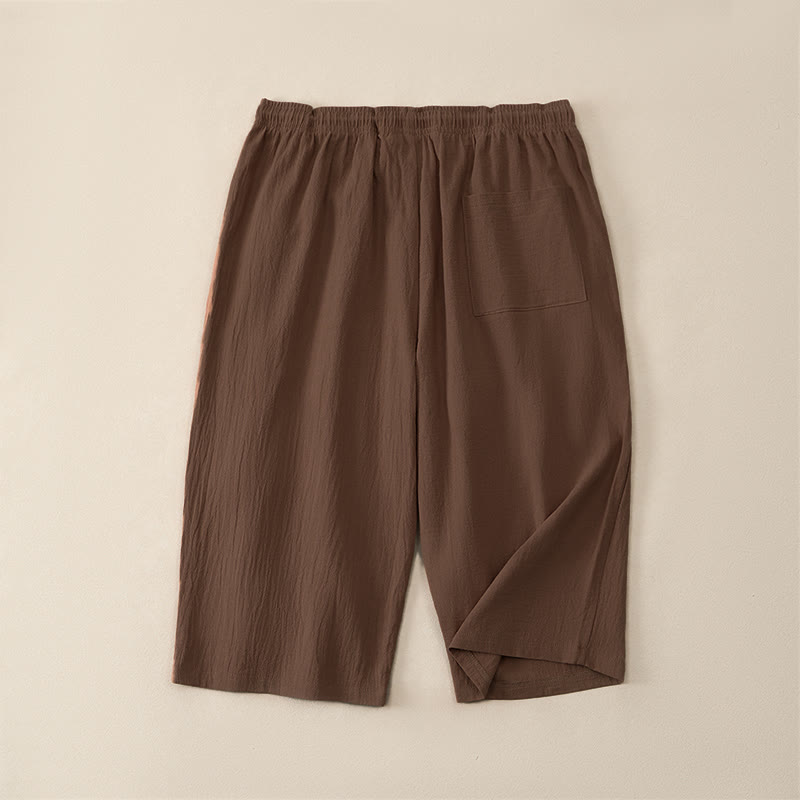 Buddha Stones Pantalones capri casuales de verano con cordón ajustable, color liso, para hombre, pierna recta y bolsillos. - image 1