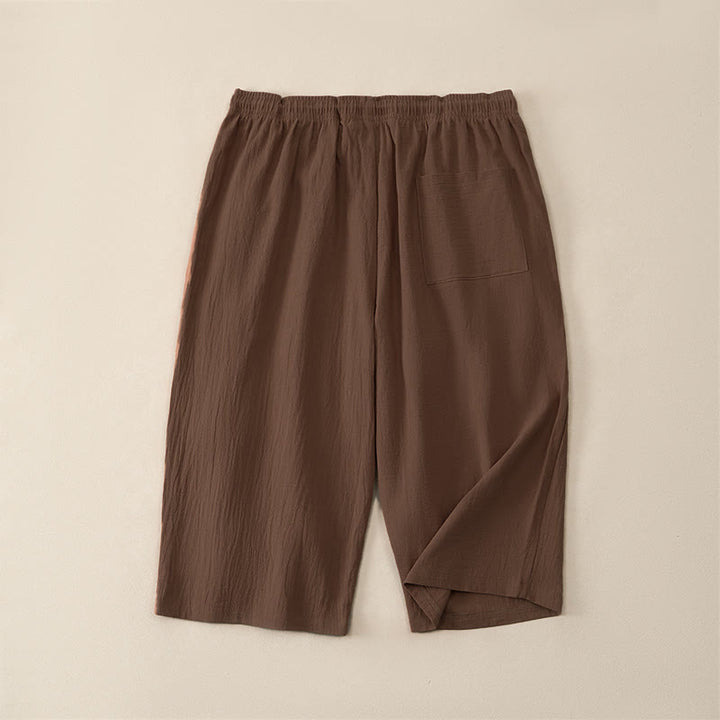 Buddha Stones Pantalones capri casuales de verano con cordón ajustable, color liso, para hombre, pierna recta y bolsillos. - image 1