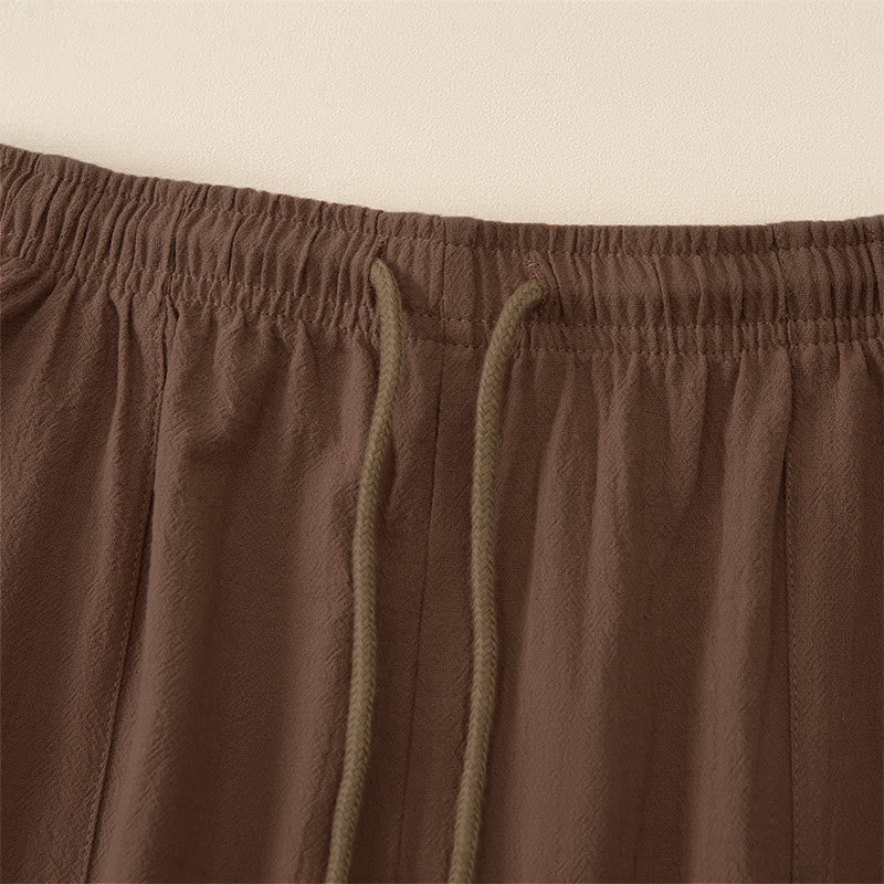 Buddha Stones Pantalones capri casuales de verano con cordón ajustable, color liso, para hombre, pierna recta y bolsillos. - image 2