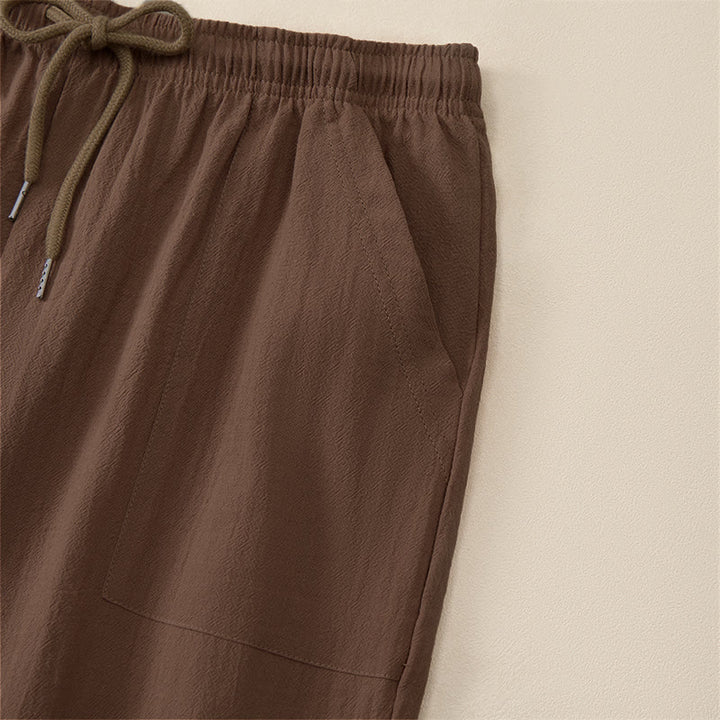 Buddha Stones Pantalones capri casuales de verano con cordón ajustable, color liso, para hombre, pierna recta y bolsillos. - image 4