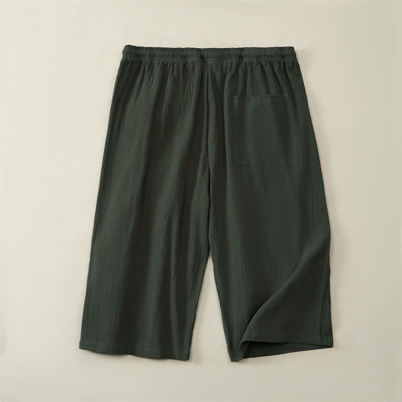 Buddha Stones Pantalones capri casuales de verano con cordón ajustable, color liso, para hombre, pierna recta y bolsillos. - image 9