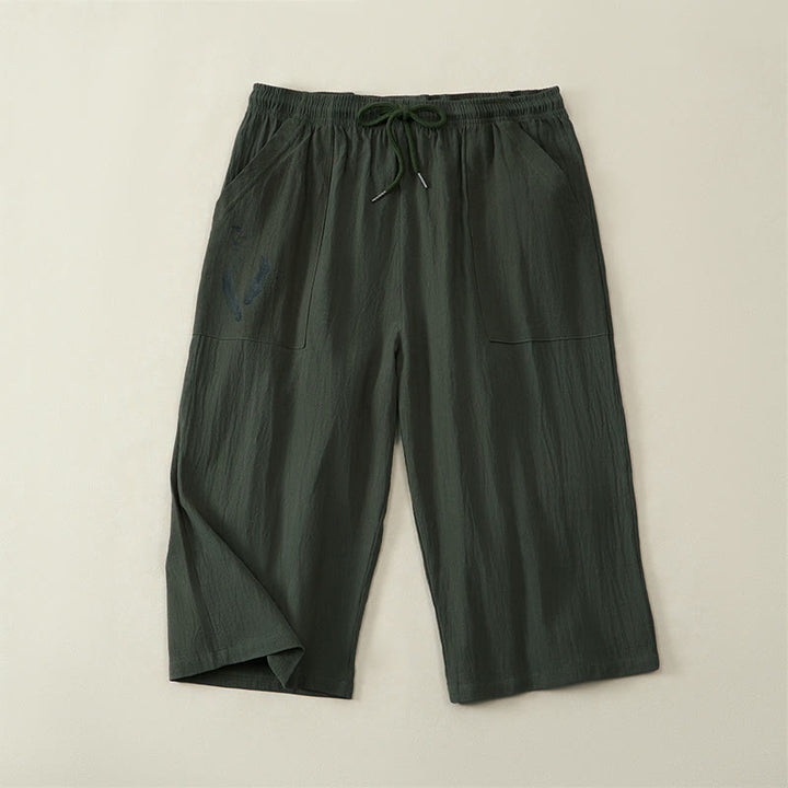 Buddha Stones Pantalones capri casuales de verano con cordón ajustable, color liso, para hombre, pierna recta y bolsillos. - Verde oliva oscuro - US/UK/AU42, EU52 (3XL) - image 8