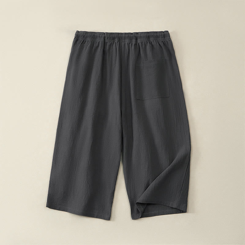 Buddha Stones Pantalones capri casuales de verano con cordón ajustable, color liso, para hombre, pierna recta y bolsillos. - image 16