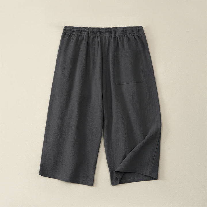Buddha Stones Pantalones capri casuales de verano con cordón ajustable, color liso, para hombre, pierna recta y bolsillos. - image 16