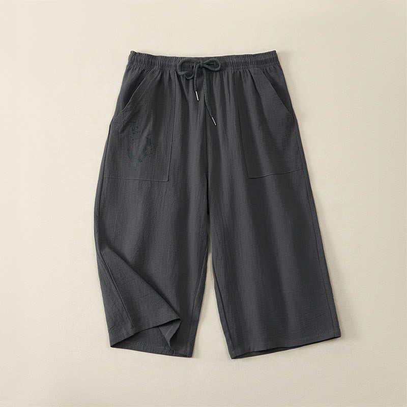 Buddha Stones Pantalones capri casuales de verano con cordón ajustable, color liso, para hombre, pierna recta y bolsillos. - Gris pizarra oscuro - US/UK/AU42, EU52 (3XL) - image 15
