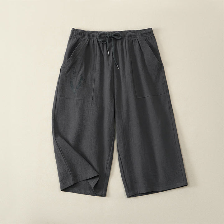 Buddha Stones Pantalones capri casuales de verano con cordón ajustable, color liso, para hombre, pierna recta y bolsillos. - Gris pizarra oscuro - US/UK/AU42, EU52 (3XL) - image 15