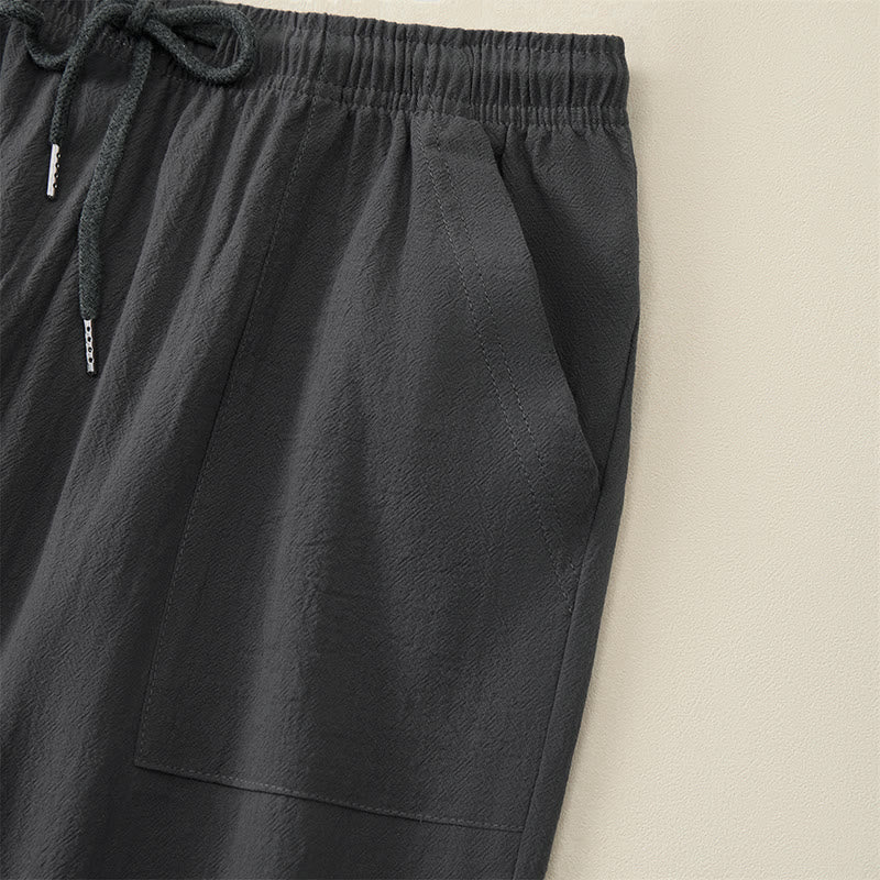 Buddha Stones Pantalones capri casuales de verano con cordón ajustable, color liso, para hombre, pierna recta y bolsillos. - image 19