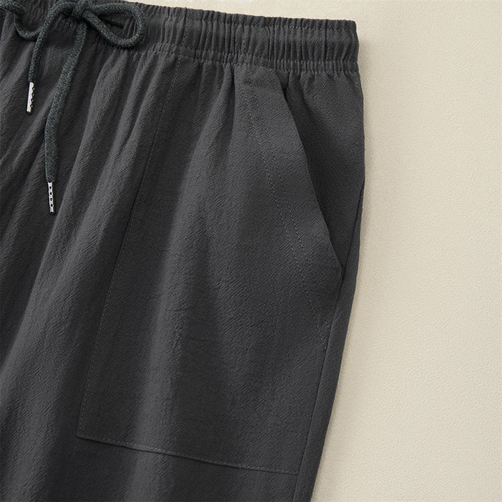Buddha Stones Pantalones capri casuales de verano con cordón ajustable, color liso, para hombre, pierna recta y bolsillos. - image 19