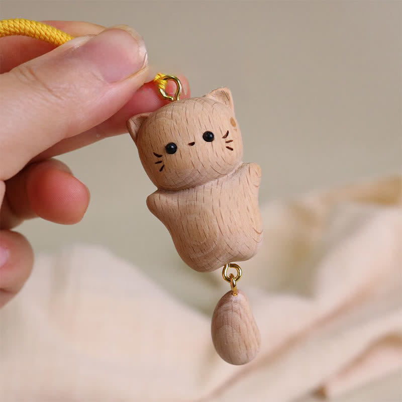 Buddha Stones Llaveros con borla hechos a mano de madera de haya con diseño de gato de la suerte - image 13