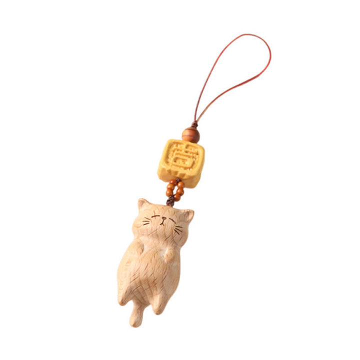 Buddha Stones Decoración colgante para teléfono con forma de gato de la suerte tallado a mano en madera de haya - image 11
