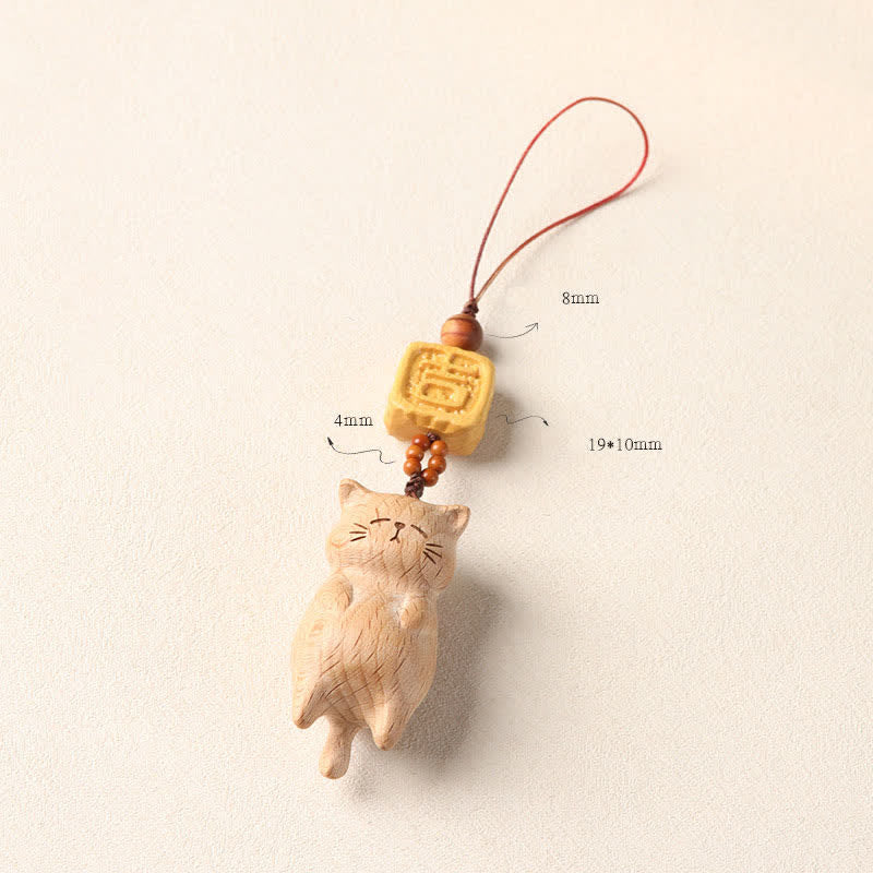 Buddha Stones Decoración colgante para teléfono con forma de gato de la suerte tallado a mano en madera de haya - image 6