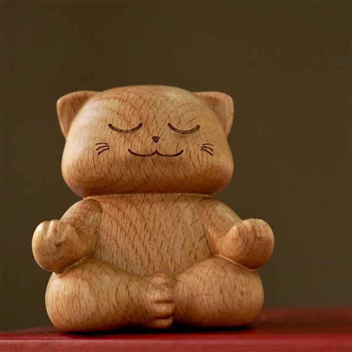 Buddha Stones Gato meditando en madera, iluminación, tallado a mano, adorable decoración animal. - image 4