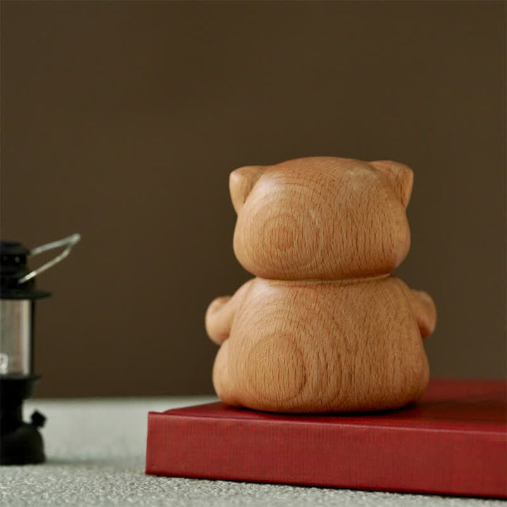 Buddha Stones Gato meditando en madera, iluminación, tallado a mano, adorable decoración animal. - image 6