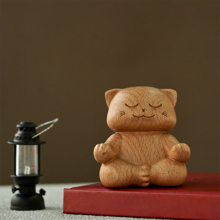 Buddha Stones Gato meditando en madera, iluminación, tallado a mano, adorable decoración animal. - Círculo Zen (Iluminación ♥ Sin esfuerzo) - image 0