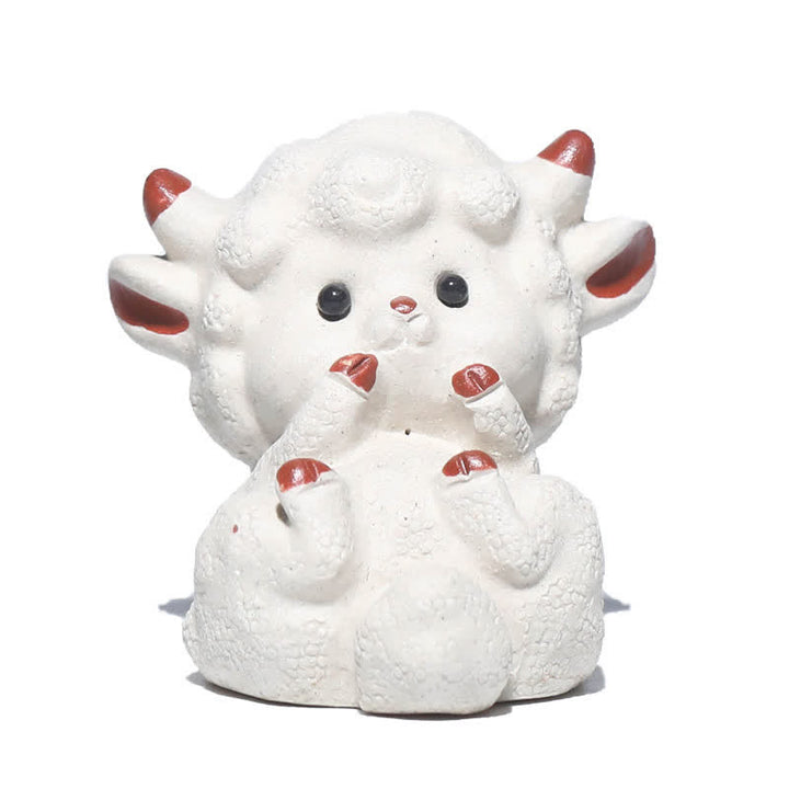Buddha Stones Decoración para mascotas con forma de oveja linda del zodiaco chino de arcilla púrpura y té. - image 12