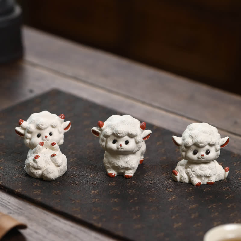 Buddha Stones Decoración para mascotas con forma de oveja linda del zodiaco chino de arcilla púrpura y té. - image 0