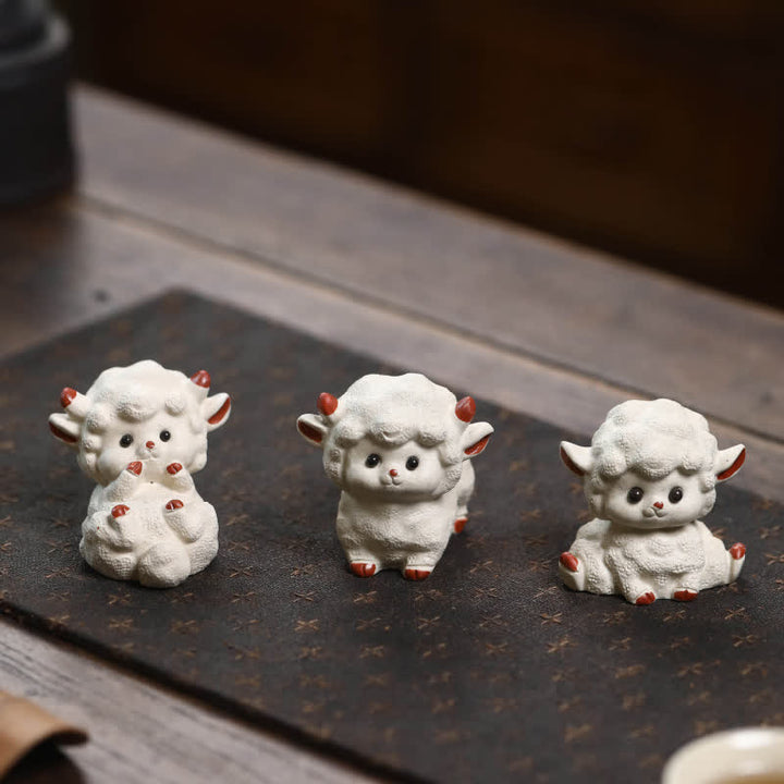 Buddha Stones Decoración para mascotas con forma de oveja linda del zodiaco chino de arcilla púrpura y té. - image 0