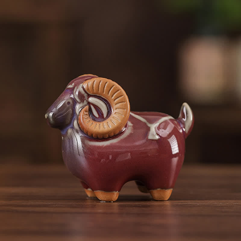Buddha Stones Decoración con animales adorables: Carnero del zodiaco chino, esmalte de cambio de horno, símbolo de prosperidad. - image 1