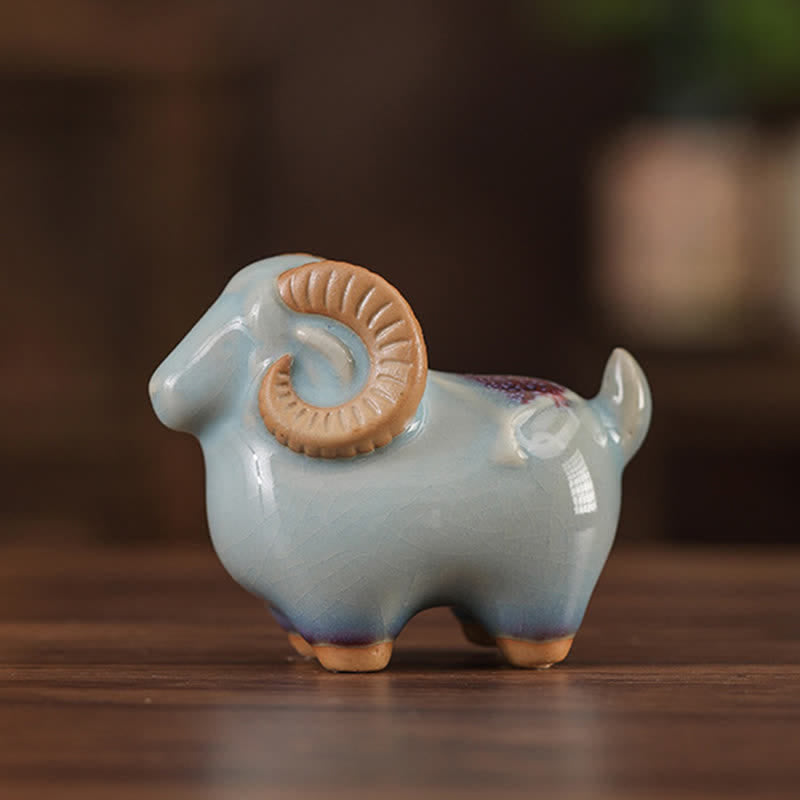 Buddha Stones Decoración con animales adorables: Carnero del zodiaco chino, esmalte de cambio de horno, símbolo de prosperidad. - Figura de carnero blanco - image 15