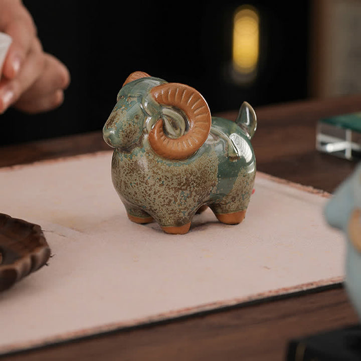 Buddha Stones Decoración con animales adorables: Carnero del zodiaco chino, esmalte de cambio de horno, símbolo de prosperidad. - image 9