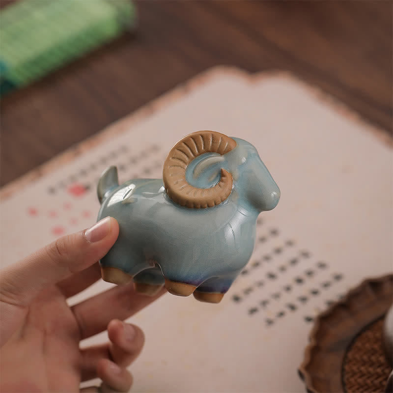 Buddha Stones Decoración con animales adorables: Carnero del zodiaco chino, esmalte de cambio de horno, símbolo de prosperidad. - image 17