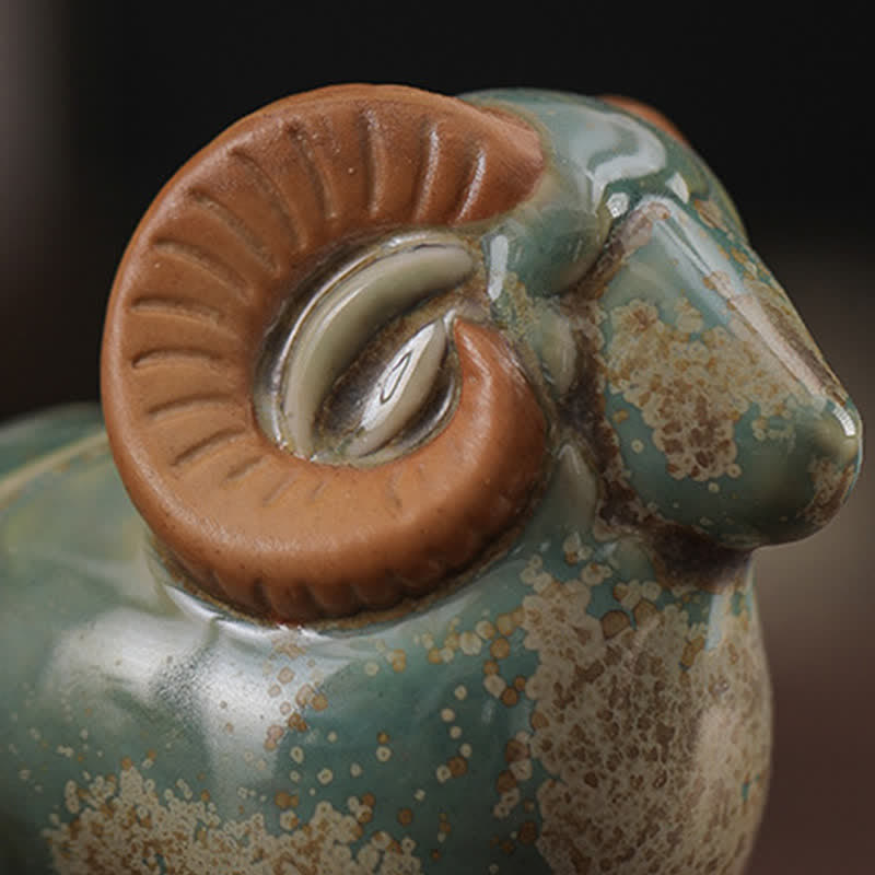 Buddha Stones Decoración con animales adorables: Carnero del zodiaco chino, esmalte de cambio de horno, símbolo de prosperidad. - image 12