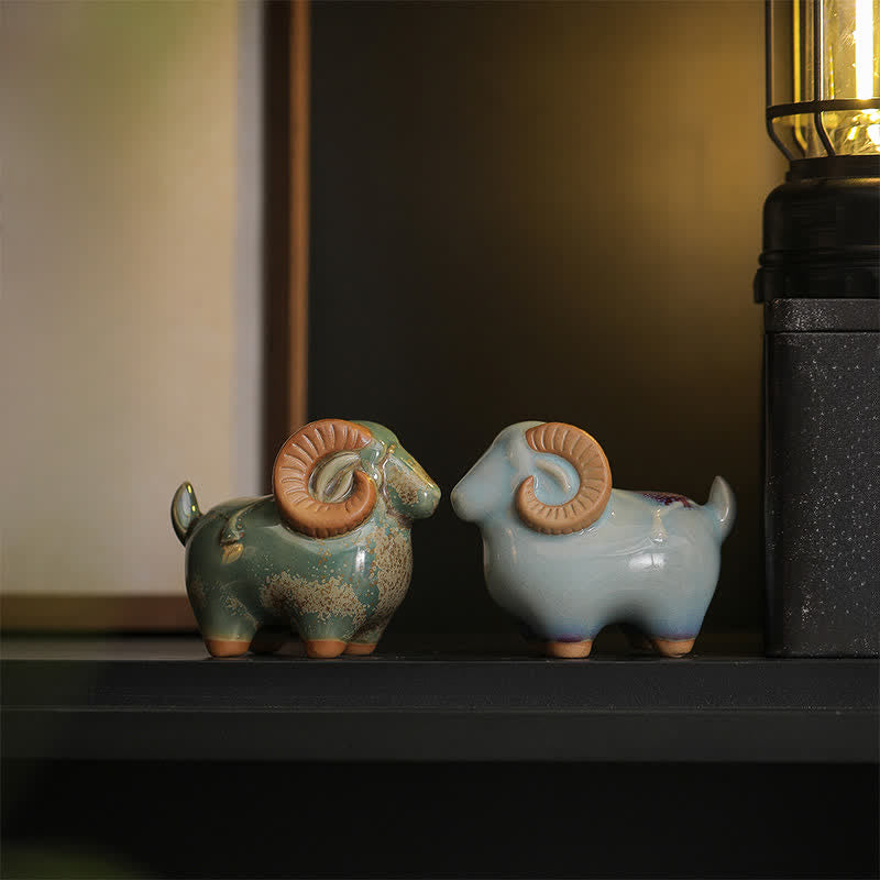 Buddha Stones Decoración con animales adorables: Carnero del zodiaco chino, esmalte de cambio de horno, símbolo de prosperidad. - image 18