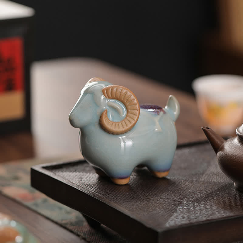 Buddha Stones Decoración con animales adorables: Carnero del zodiaco chino, esmalte de cambio de horno, símbolo de prosperidad. - image 16