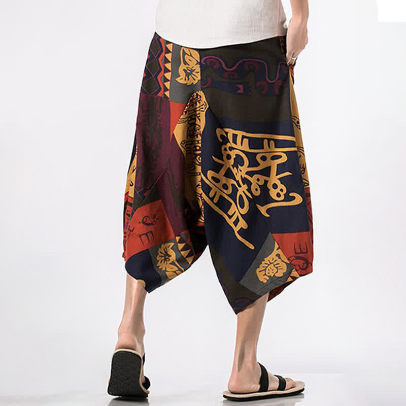 Buddha Stones Pantalones capri de lino y algodón con estampado floral y cordón ajustable, estilo bohemio veraniego para hombre. - image 14