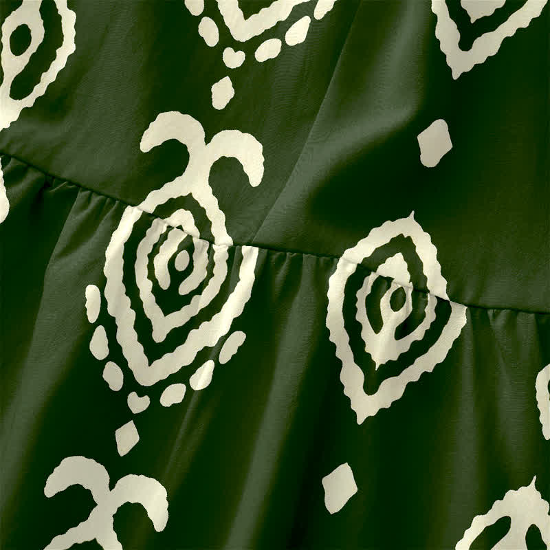 Buddha Stones Vestido midi de verano informal para mujer con estampado geométrico tribal y bordes, sin mangas y con bolsillos. - image 1