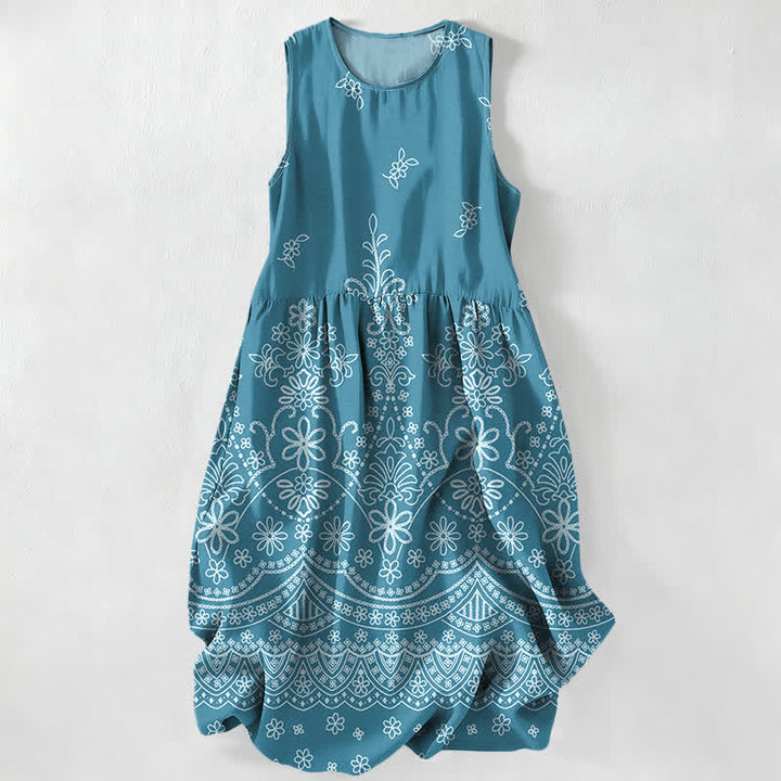Buddha Stones Vestido midi de verano informal bohemio con estampado floral y bolsillos para mujer. - Turquesa - US16，UK/AU20，EU48 (3XL) - image 5