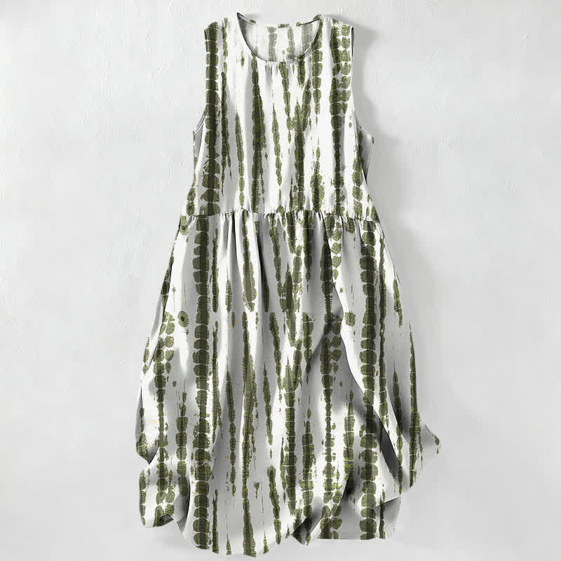 Buddha Stones Vestido midi de verano informal para mujer con estampado de rayas verticales y bolsillos. - Nieve - image 0