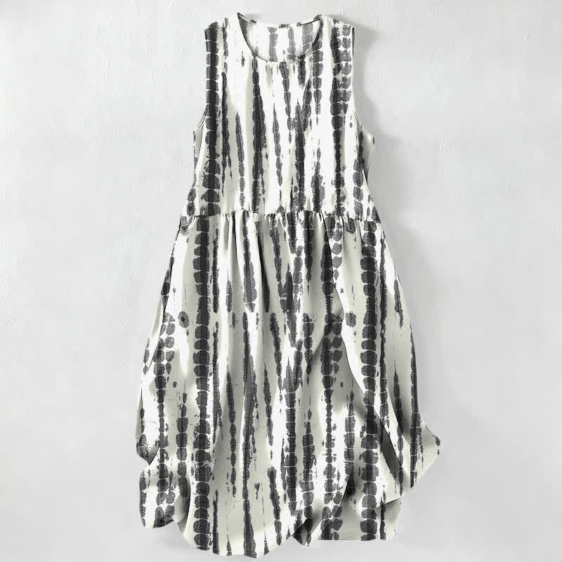 Buddha Stones Vestido midi de verano informal para mujer con estampado de rayas verticales y bolsillos. - Humo blanco - image 4