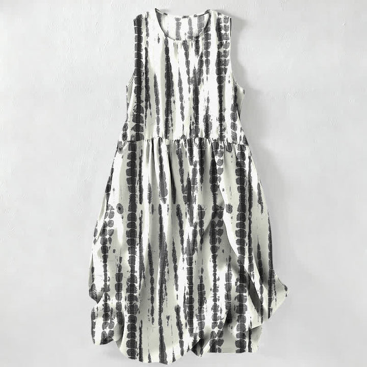 Buddha Stones Vestido midi de verano informal para mujer con estampado de rayas verticales y bolsillos. - Humo blanco - image 4