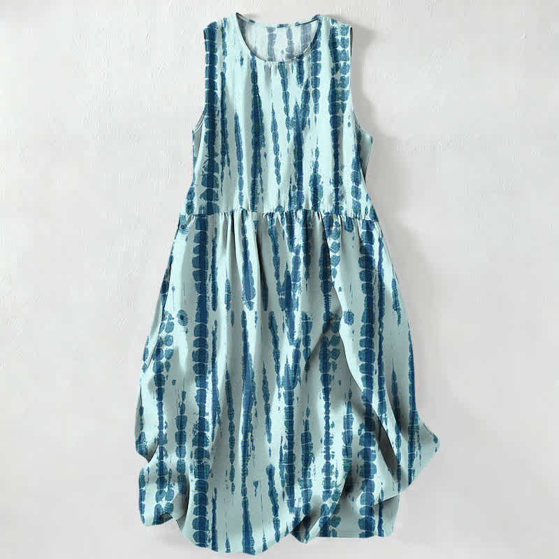 Buddha Stones Vestido midi de verano informal para mujer con estampado de rayas verticales y bolsillos. - Turquesa pálido - image 5