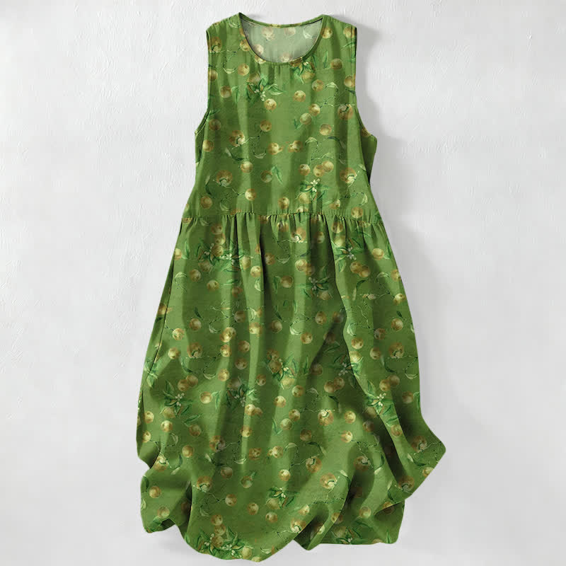 Buddha Stones Vestido midi de verano informal vintage para mujer con estampado floral y de hojas, sin mangas y con bolsillos. - Verde mar medio - US16，UK/AU20，EU48 (3XL) - image 4