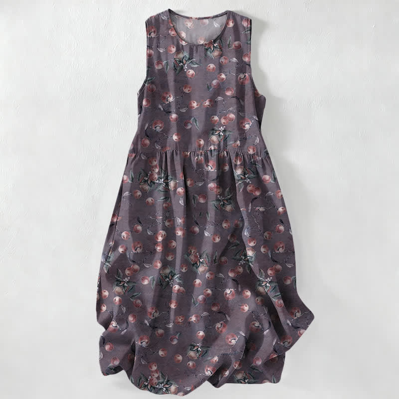 Buddha Stones Vestido midi de verano informal vintage para mujer con estampado floral y de hojas, sin mangas y con bolsillos. - Ciruela - US16，UK/AU20，EU48 (3XL) - image 5