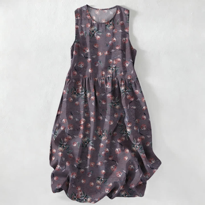 Buddha Stones Vestido midi de verano informal vintage para mujer con estampado floral y de hojas, sin mangas y con bolsillos. - Ciruela - US16，UK/AU20，EU48 (3XL) - image 5