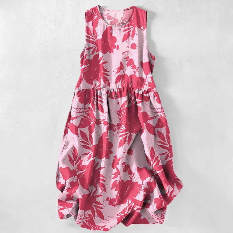 Buddha Stones Vestido midi de verano informal para mujer con estampado floral y sin mangas, con bolsillos. - rosa claro - US16，UK/AU20，EU48 (3XL) - image 0