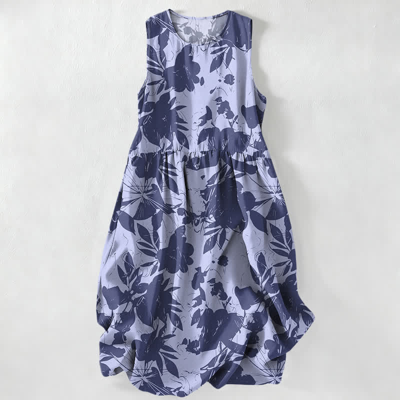 Buddha Stones Vestido midi de verano informal para mujer con estampado floral y sin mangas, con bolsillos. - Azul acero claro - US16，UK/AU20，EU48 (3XL) - image 4