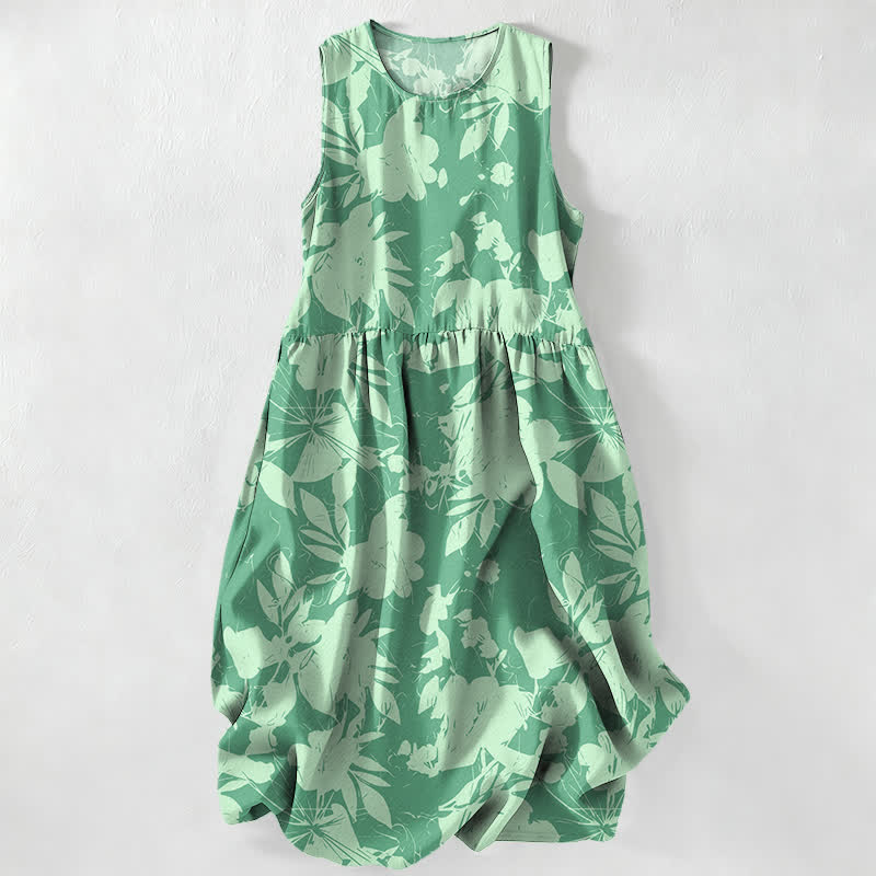Buddha Stones Vestido midi de verano informal para mujer con estampado floral y sin mangas, con bolsillos. - Aguamarina - US16，UK/AU20，EU48 (3XL) - image 5