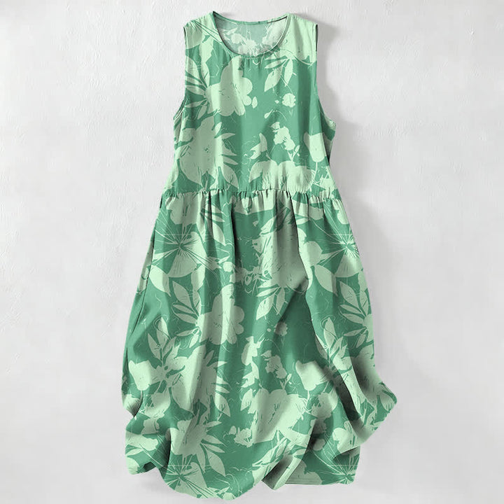 Buddha Stones Vestido midi de verano informal para mujer con estampado floral y sin mangas, con bolsillos. - Aguamarina - US16，UK/AU20，EU48 (3XL) - image 5