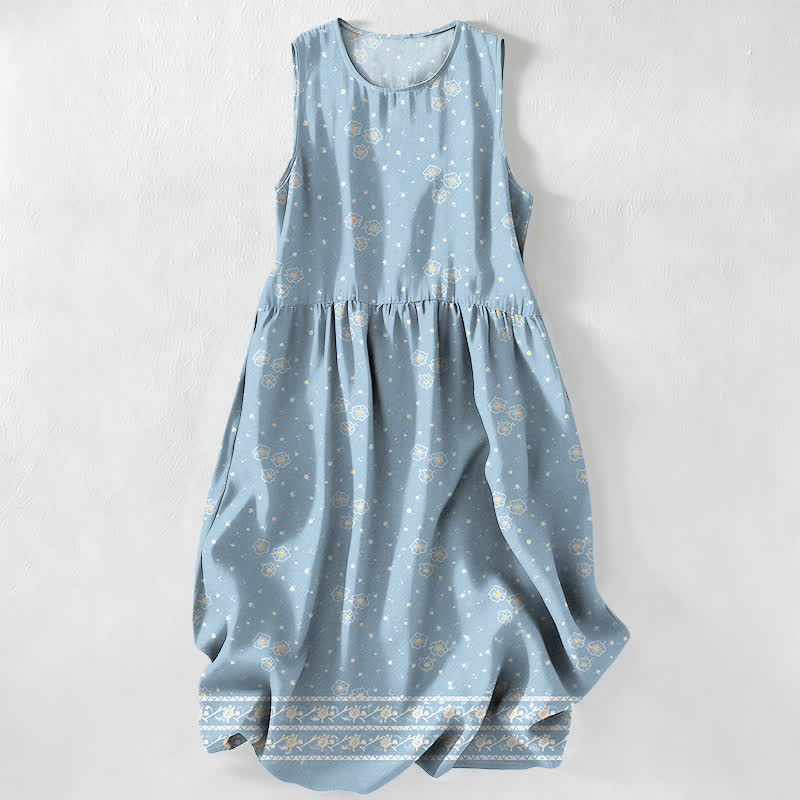 Buddha Stones Vestido midi de verano informal para mujer con estampado floral de lunares y sin mangas, con bolsillos. - Azul claro - US16，UK/AU20，EU48 (3XL) - image 4