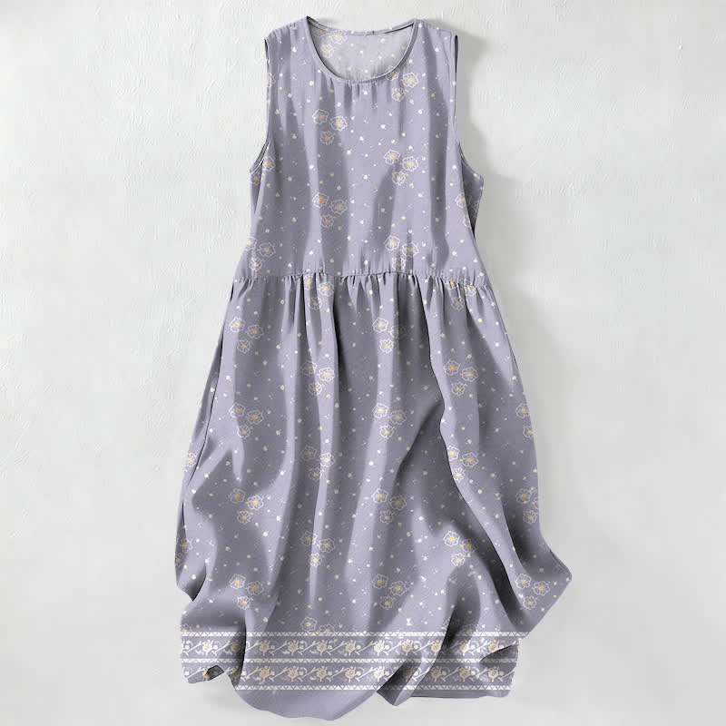 Buddha Stones Vestido midi de verano informal para mujer con estampado floral de lunares y sin mangas, con bolsillos. - Lavanda - US16，UK/AU20，EU48 (3XL) - image 5