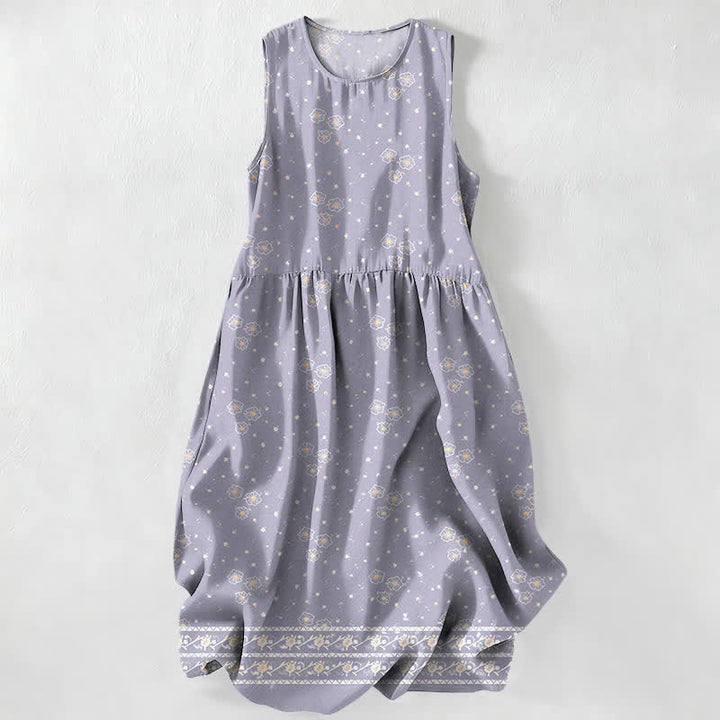 Buddha Stones Vestido midi de verano informal para mujer con estampado floral de lunares y sin mangas, con bolsillos. - Lavanda - US16，UK/AU20，EU48 (3XL) - image 5