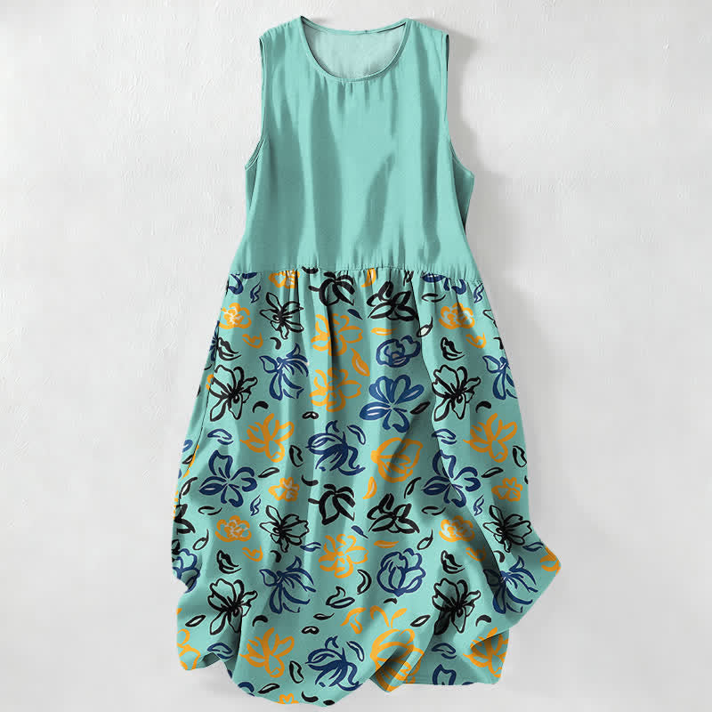 Buddha Stones Vestido midi de verano informal para mujer con estampado floral abstracto y sin mangas, con bolsillos. - Turquesa - US16，UK/AU20，EU48 (3XL) - image 5