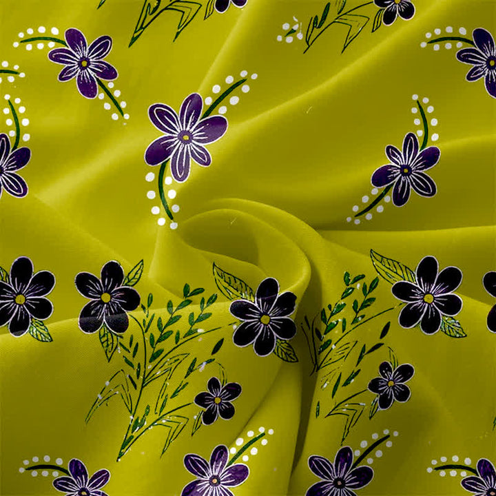 Buddha Stones Vestido midi de verano informal para mujer con estampado floral morado y hojas, sin mangas y con bolsillos. - image 3