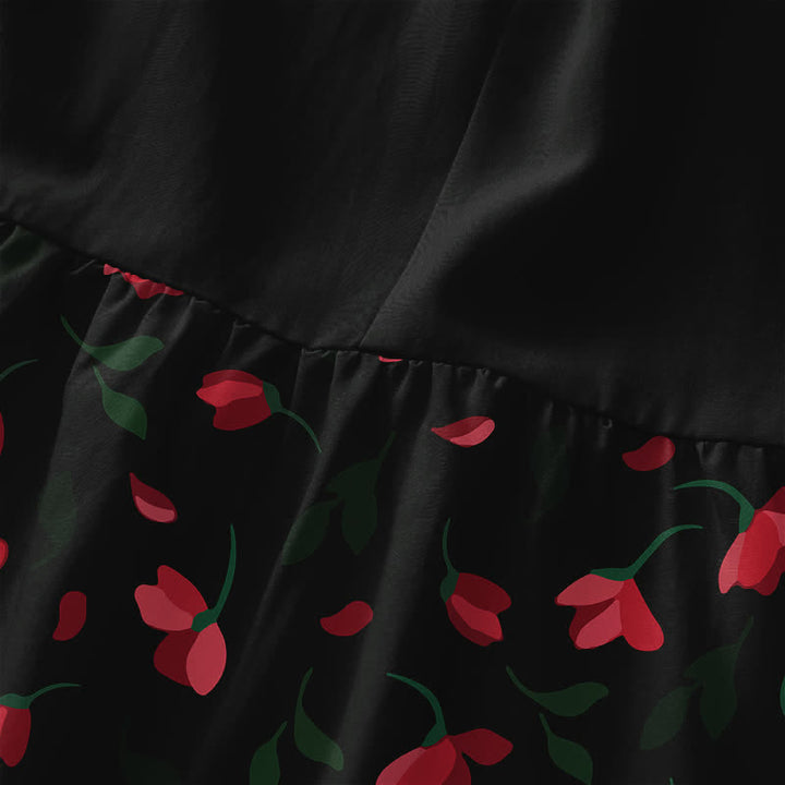 Buddha Stones Vestido midi de verano informal para mujer con estampado floral rojo y bolsillos. - image 1