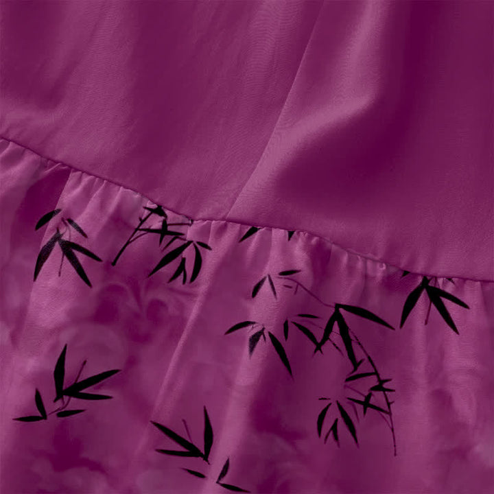 Buddha Stones Vestido midi de verano informal para mujer con estampado de hojas de bambú y bolsillos. - image 1